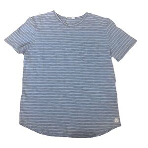 Marine Layer Saddle Hem Striped Pocket T-shirt Mens Small 100% Cotton Blue Gray